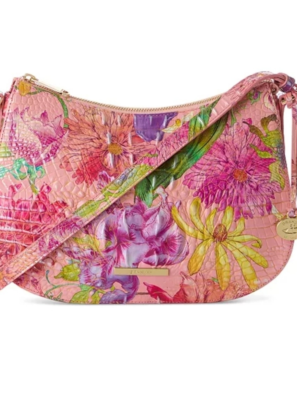 🌸▪️Brahmin ▪️Pink Floral Perenial Shayna  Croc-Embossed Crossbody [Sold Out]